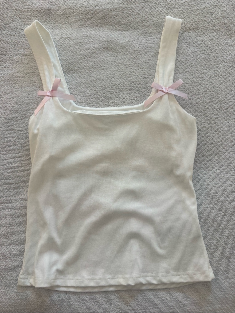 Edikted White Ribbed Tank with Pink Strap Bows